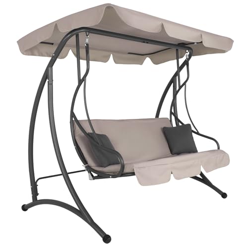 Hollywoodschaukel 3-Sitzer Wetterfest Gartenschaukel Mit Dach & Kissen Schaukelbank Balkon Relaxbank Mit Liegefunktion Für Garten Terrasse 190 cm Springos