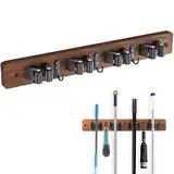 Mistcado Besenhalterung Wand, Holz Besen Mop Halter Wandhalterung mit 4 Halter und 3 Haken, Waschküche Organisation und Lagerung, Mophalter für Heimorganisation, Garten, Garage, Küche, Schrank (1)