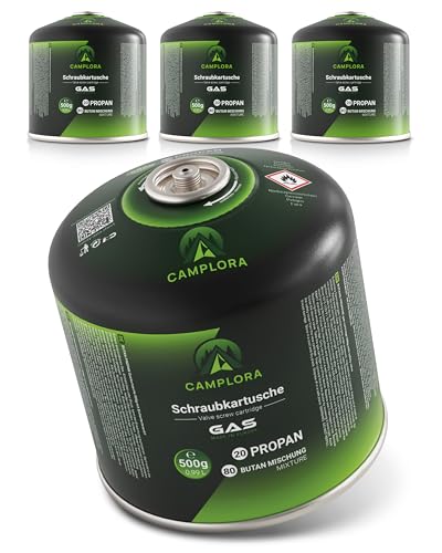 CAMPLORA Gaskartusche 4x 500g mit Schraubventil, Propan/Butan, Schraubkartusche mit Gewinde, Kartusche mit Schraubgewinde Camping