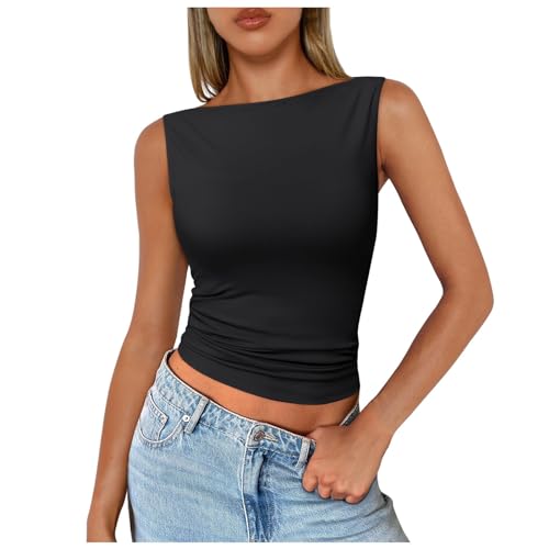 Generisch Spaghetti Top Damen Trägershirt Shirts Fitness Longtop Extra Lang Shirt Basic Große Größen Sommer Tank Tops Schulterfrei