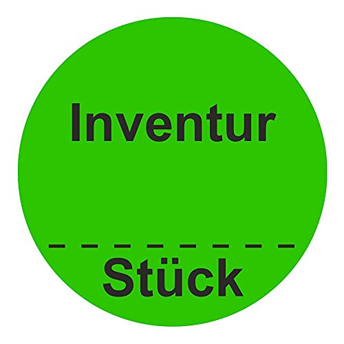 Inventuretiketten, Inventuraufkleber "Inventur Stück" - Durchmesser 50 mm - 1000 Stück (Leuchtgrün)