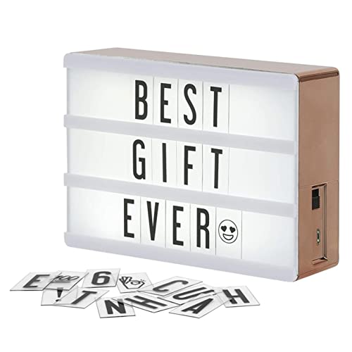 My Cinema Lightbox - Rose Gold Lightbox mit Buchstaben, A6 10,2x15,2 cm - Micro LED Marquee Leuchtkasten mit 100 Buchstaben, Zahlen und Emojis, Leuchttafel inklusive geflochtenen Rose Gold USB-Kabel