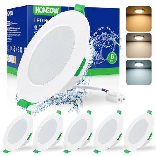 HOMEOW LED Einbaustrahler 230V 7W, LED Spots 230V Warmweiß, Neutralweiß und Kaltweiß, Deckenspots Einbauleuchten, 75–90mm Lochmaß, IP44 Ultra Flach 24mm, 6er Set