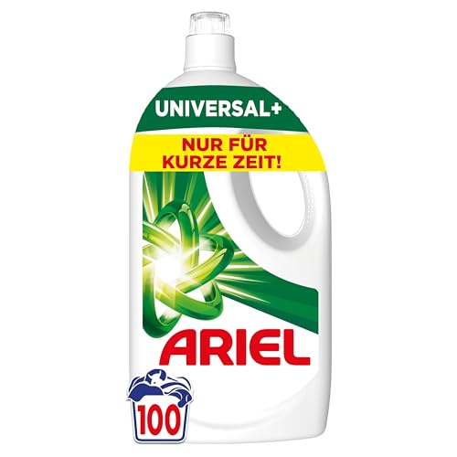 Ariel Flüssigwaschmittel, 100 Waschladungen Universal+, Kraftvolle Fleckenentfernung in nur 1 Waschgang, selbst bei Kaltwaschzyklen