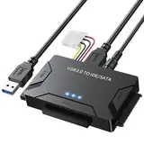 POSUGEAR USB 3.0 zu Sata und IDE Adapter, USB SATA Festplatten Konverter mit Netzschalter unterstützt für 2,5''und 3,5''SATA HDD & IDE HDD, Kompatible Windows XP Vista 7 8 10(Mit 12V 2A Netzteil)