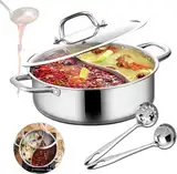 Edelstahl Shabu-Hot-Pot Clear Cut Kochgeschirr Suppe Nudeltopf Fleischtopf Mit Doppelseitiger Trennwand Und 2 Suppenkellen For InduktionsherdeEnergieklasse A] (Size : 28cm)