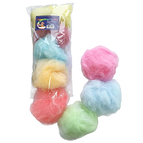 Watte Regenbogen, Colorwatte, Farbwatte, Bunte Dekowatte farbig gemischt 100g. Art 12010