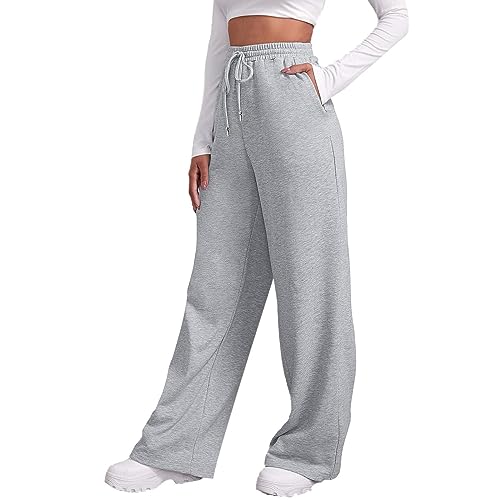 Generisch Jogginghose Damen Baggy Lang Sweatpants High Waist Stretch Baumwolle Jogger Weites Bein Freizeithose Loungewear Gym Hose Sweathose Locker Hohe Taille Trainingshose Track Pants mit Taschen