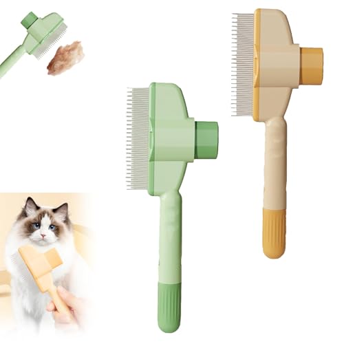 Pet Hair Removal Comb Flea Comb, Multifunctional Pet Hair Comb Flea and Tear Stain Removal, for Shedding and Tangles with Release Button (2Pcs Mix)