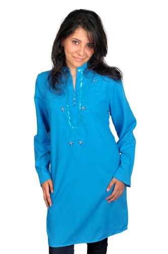 Egypt Bazar Bestickte Damen-Tunika Top/Bluse Tunika-Kleid, türkis (40-42 (M))