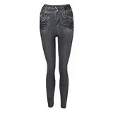 XUEJIANN Wildblumenhose für Damen, Leggins, Länge plus Hose, Tasche, Denim, Damenjeans, dunkle übergroße Jeansjacke für Damen, grau, S