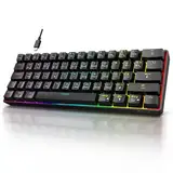 KOORUI Gaming Tastatur, 60% Mechanisch Tastatur 26 RGB Hinterleuchtet Kabelgebunden Deutsches Layout QWERTZ Gaming Keyboard für Windows MacOS Linux-Blauer Schalter