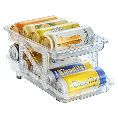 Toski Kühlschrank Organizer, Foldable Dosenspender Dosen Dosenspender Expandierbarer Dosenhalter kühlschrank Getränke Organizer Doppelschicht Dosenspender Beverage Dispenser