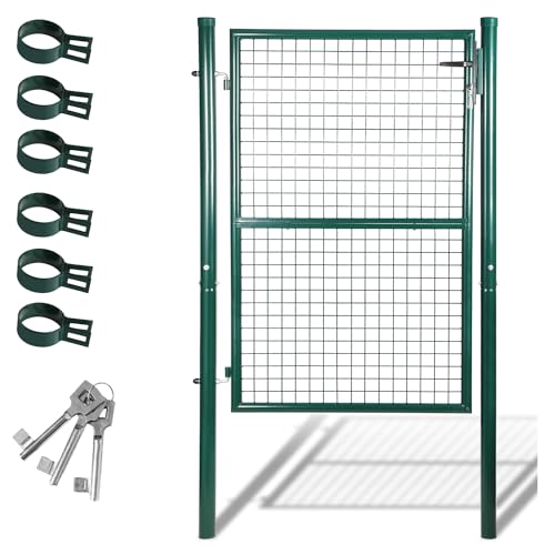 Daromigo Gartentor, 150x100 Robust Zauntor Hoftor, Metall Gartentür aus verzinktem Stahl, Zauntür Gartenzaun inkl. Griff, Schloss und 3 Schlüsseln, Gartenpforte, Grün