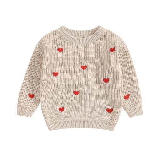 Fabumily Neugeborenes Kleinkind Baby Mädchen Strickpullover Langarm Blumenstickerei Pullover Sweatshirt Warm Herbst Winter Kleidung (Love-Khaki, 6-9 Months)