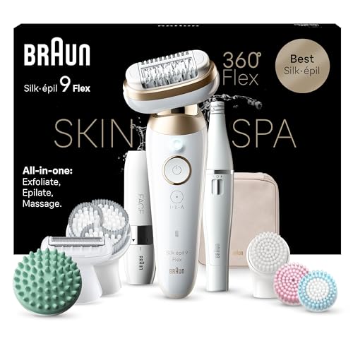 Braun Silk-épil 9 Flex SkinSpa All-in-One Set, Epilierer Damen / Haarentferner für langanhaltende Haarentfernung, Facespa Gesichtshaarentferner, 9-681 3D, weiß/Gold