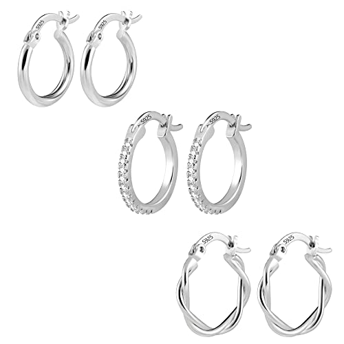 ALEXCRAFT Ohrringe Creolen Set, Damen Silber 925 Creolen Oval Klein Ohrringe, Hypoallergen Schlafen Kreolen Silber Creolen Oval Huggies Multipack Silber 925 Ohrringe Set Schmuck Damen Mädchen