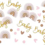 AOZUO 120 Stück Babyparty Deko Mädchen,Babyshowerparty Deko Konfetti,Glitzerndes Regenbogen Konfetti Tischdekoration Gold Champagner für Die Enthüllung Des Geschlechts Des Babys Geburtstagsparty