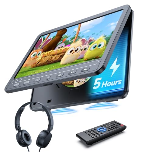 10,5 Zoll Auto DVD Player mit 5 Stunden Akuu, HDMI-Eingang, Kopfhörer, Auto TV Monitor Rücksitz für Kinder, Unterstützung von USB/SD