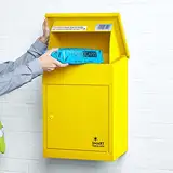 SMART PARCEL BOX Paketbox, Paketbriefkasten Wandmontage, Briefkasten mit Paketfach, Postbox für Pakete Outdoor mittelgroß, Paketkasten rostfrei verzinkter Stahl, 3 Schlüssel, 44x35x58 cm, gelb