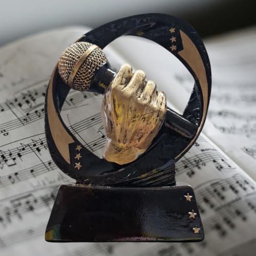 eberin · Musik Pokal mit Mikrofon 13 cm · Resin Trophäe mit Hand & Mikro · Ideal für Gesangswettbewerbe · Karaoke · Musikwettkämpfe & Bühnenauftritte · personalisierbar