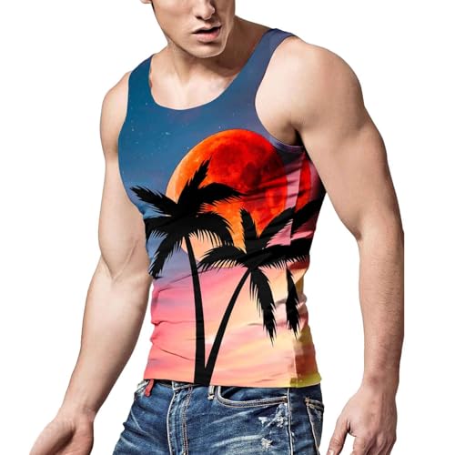 Tanktop Herren Oversize, Tank Shirt Herren Weiß, ÄRmelloses Muskelshirt Mit 3D Druck Bodybuilding Unterhemd TräGershirts Mit Rundhals-Ausschnitt LäSsig Locker Tee Top Achselshirts