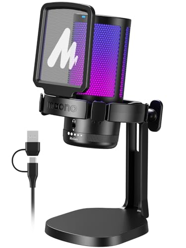 MAONO Gaming Mikrofon PC, Geräuschunterdrückendes Kondensator Mikrofon für Streaming Podcast Studio, USB Mikrofon für PS5/PS4/Mac mit Steuerbare RGB Licht, One Touch Stummschaltung, Gain Regler, DGM20