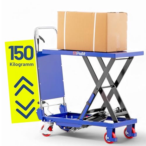 Pallit Hubtischwagen klappbar mit Fußpumpe 150kg Tragkraft & 740mm Hubhöhe Höhenverstellbarer Scherenhubtisch Hebebühne Hubtisch Scherentisch Hydraulisch