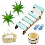 burkfeeg Miniatur-Ornament-Set, Mini Strandkorb Korb Hausschuhe Eimer Badetuch Deko Accessoires, Strand-Mikrolandschaft, für DIY, Einzigartiges Geschenk Garten Dekoration Sauna Zubehör Geschenk