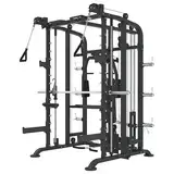 GORILLA SPORTS® Kraftstation - Multifunktionale, Power Rack mit 50mm Stange, Butterfly, Latzug mit Kabelzuggriffen, Klimmzug, Dip Griffe, T-Bar, bis 300 kg - Fitnessstation, Smith Machine, Multi-Gym