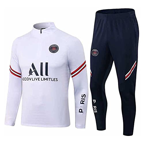 JIEAGY Paris Jersey Trainingsanzug Lange Ärmel Jacke Frühling und Herbst Jacke Fußball Uniform Benutzerdefinierte PSG Männer Frauen(L/L/Large,Weiß)