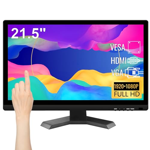 Pisichen Touchscreen PC Monitor 21,5 Zoll Full HD 1920 x 1080P 10-Punkt Multi Touchscreen Computer Monitor mit HDMI VGA USB Anschluss, Integrierten Lautsprechern