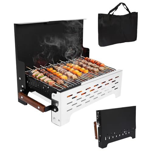 GFTIME Klappgrill Camping Grill Holzkohlegrill Tischgrill für Outdoor BBQ, Edelstahl Tragbar Faltbar Grill mit Tragetasche für Camping, Picknick, Gartenkochen und Terrasse