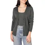 Amazon Essentials Damen Leichter Cardigan mit V-Ausschnitt (in Übergröße erhältlich), Dunkelgrau Meliert, L