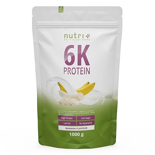 Nutri + Proteinpulver Banane 1 kg - 83% Eiweiß Pulver - pflanzliches Protein Powder Banana Flavor - 6-Komponenten Eiweißpulver 1000 g aspartamfrei