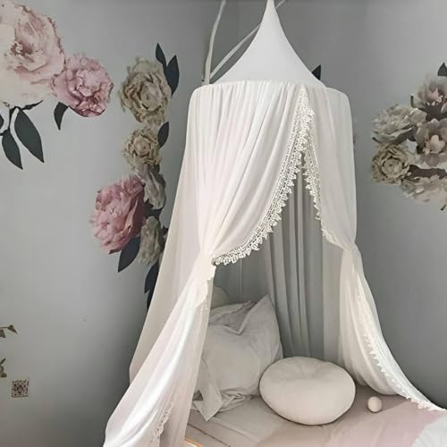Ginkago Baldachin Kinderzimmer Baby Betthimmel Riesig Betthimmel Kinder Himmelbett Vorhänge Prinzessin Baldachin für Spiel Lesen Schlafzimmer Ankleidezimmer (Weiß-Chiffon)