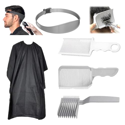 Haarschneidekamm Übergang, 5 Stück Haarschneidekamm Barber Kamm mit Frisierumhang Verstellbare Haarschneide Schablone, Fade Kamm Übergang Frisierhilfen für Haare Selber Schneiden
