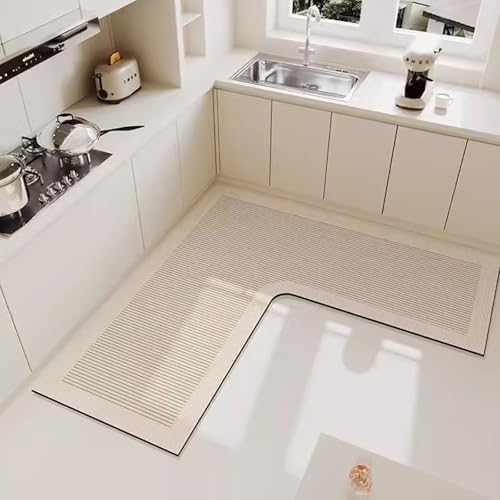I Base Einfaches Muster L-Förmiges Küchendiatom Schlammbodenmatte Haushalt Wasserabsorption Anti-Schlupfmatte Dirt-Resistente Weiche, Schnell Trocknende Bodenmatte (LZ11,120 * 120)