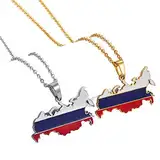 YZyizhen Russland Karte Flagge Anhänger Halskette – Land Umriss Charme Dünne Kette Zierlicher Patriotischer Schmuck, Russischer Ethnischer Stil Hip-Hop Damen Herren Mädchen Unisex Geschenke, 2 Stück,