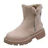 Generisch Mode und Winter Damen Schneestiefel dicker Boden rutschfest kurz plüschig warm und bequem Rot (Khaki, 40)