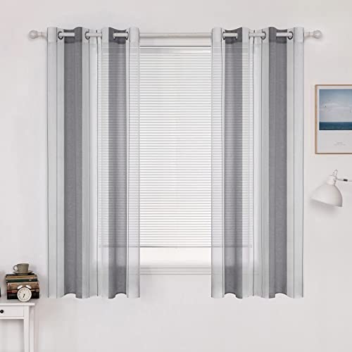 MIULEE Gardinen Gestreift Transparent mit Ösen, Voile Vorhänge Wohnzimmer Modern 2er Set, Vorhang Schlafzimmer Transparent mit Grau Weiss Gestreift Muster, Vorhang Halbtransparent Streifen 140X175 cm