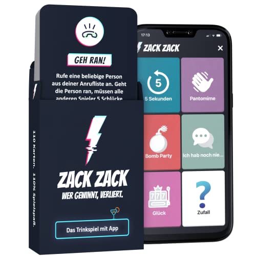 Zack Zack - Kartenspiel - Trinkspiel mit App - 110 Spielkarten - Mehr als 1000 Aufgaben - Partyspiel - Saufspiel - Geschenkidee