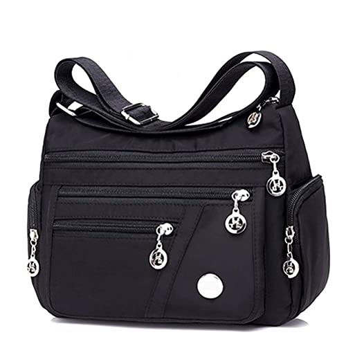 Wination Nylon Umhängetasche, Multi Pocket Größere Kapazität Handtasche Casual Crossbody Handtasche Wasserdicht Nylon Schultertasche für Damen und Herren Gr. Einheitsgröße, Schwarz