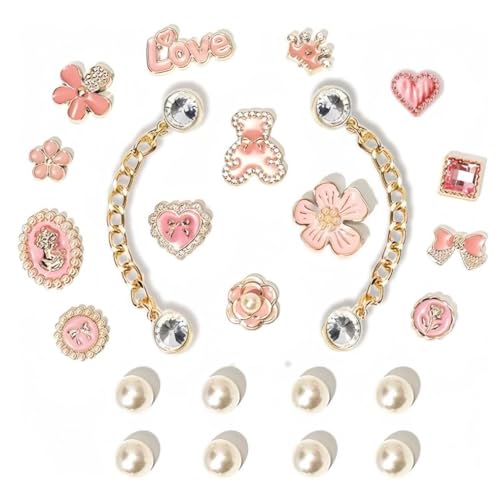 Aikeis 24-teiliges modisches rosa Schuhschnallen-Dekorationsset mit rosa Bärenblumen und Schleifen-Schuhdekorationen, passende Geschenke für Frauen und Kinder
