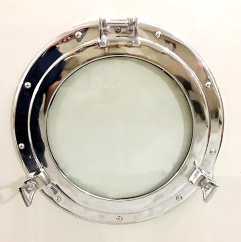Kanalboot-Bullauge aus Nickel, 43,2 cm, Aluminium-Schiff, runde Glaswand, Heimdekoration