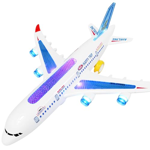 AtomDream Tech Flugzeug Spielzeug – Elektrisches Flugzeug mit Blinkenden LED-Lichtern & Sound – Bump-and-Go-Funktion, Robustes ABS-Material, für Kinder von 3 bis 8 Jahren