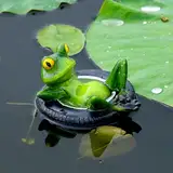 Frosch Miniteich Deko, Schwimmende Teichdeko Miniteich, Mini Teich Deko Garten Figuren Frosch, Harz Fröschen Teichdeko für Draußen, Gartenteich Deko, für Garten Balkon Teiche Dekoration (A)