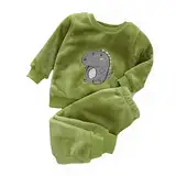 Kinder Schlafanzüge Mädchen Jungen Flauschige Pyjama Set Einfarbiges Elastische Taille Zweiteilige Nachtwäsche Schlafhose Lange Ärmel Winter Warme Nachtwäsche Set 80 86 92 98 104 110 116 122 128