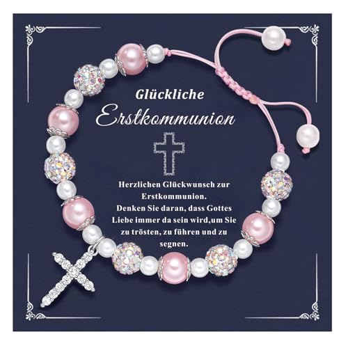 Johiux Kommunion Geschenke für Mädchen,Kreuz-Armband Taufgeschenke Christliche Geschenke Konfirmation Geschenk für mädchen,Coole Rosenkranz Kommunion Armband.
