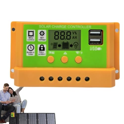 Solarpanel Ladung Controller - 30A PWM Solar Ladungscontroller | 12 V/24 V Doppel USB, Timer -Einstellung, LCD -Anzeige, automatische Parameter für RV -Auto einstellbar
